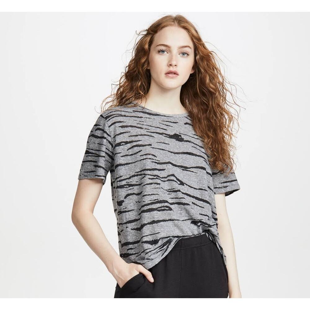 Monrow Gray T-Shirt Short Sleeve Oversized Tiger Stripe Gray Soft Small